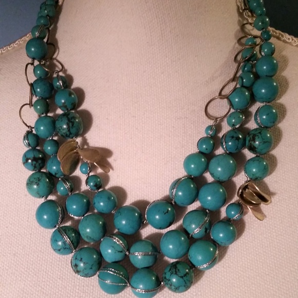 Coldwater Creek Jewelry - Turquoise Blue Riverstone Brass Beaded Necklace